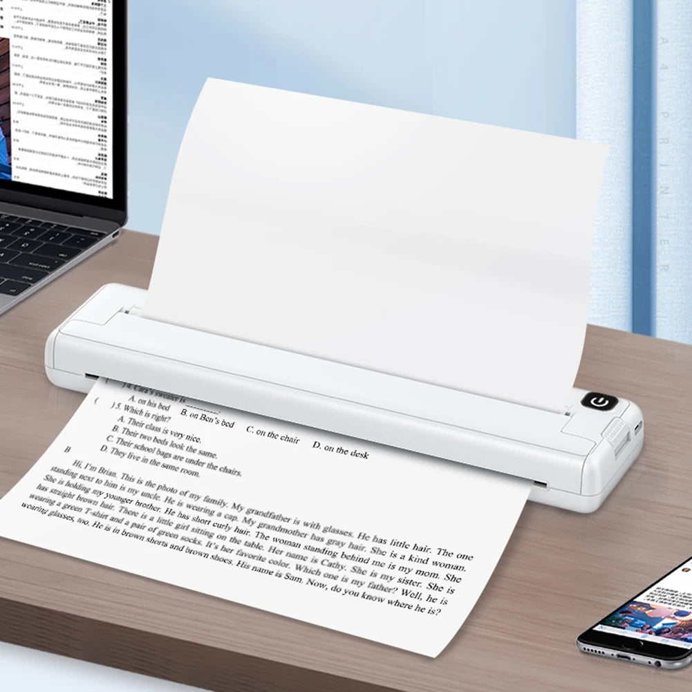 A4 Continuous Thermal Bluetooth Printer Wireless Maker PDF Webpage Contract Picture Printers Thermal Paper No Need Ink