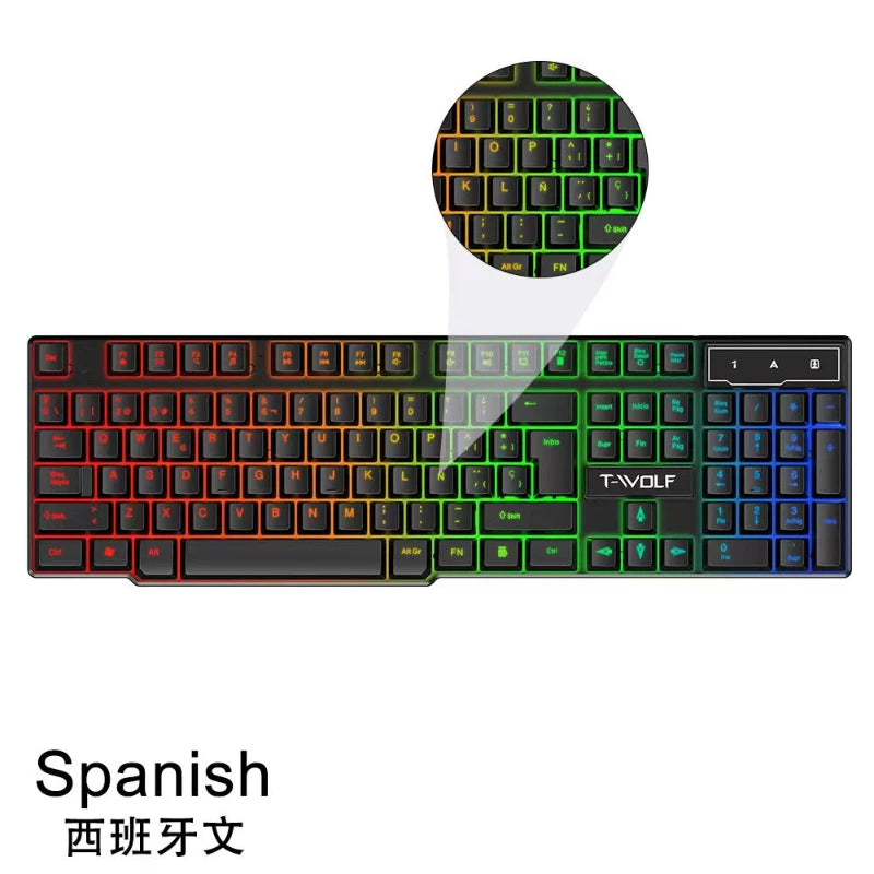 Typical Spanish Computer Keyboard Spanish keyboard illuminated Gaming pc keyboards computer Gamer usb wi ...
