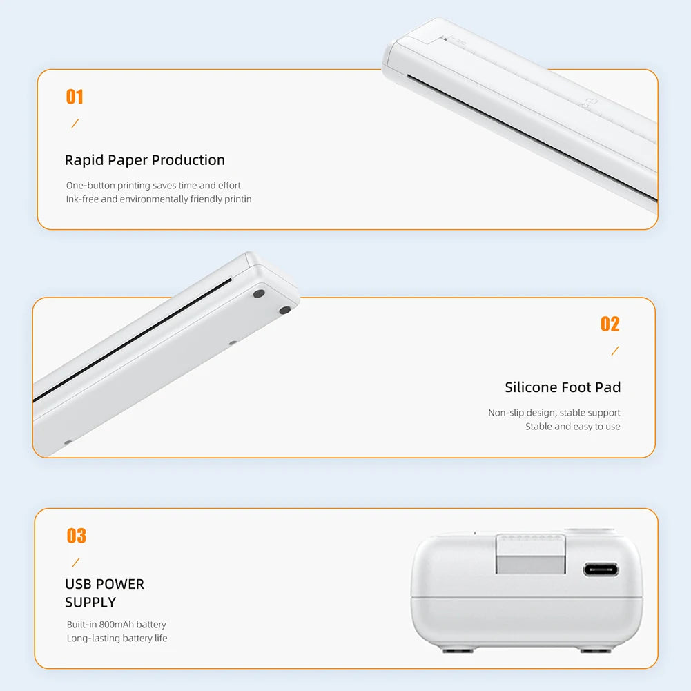 A4 Continuous Thermal Bluetooth Printer Wireless Maker PDF Webpage Contract Picture Printers Thermal Paper No Need Ink